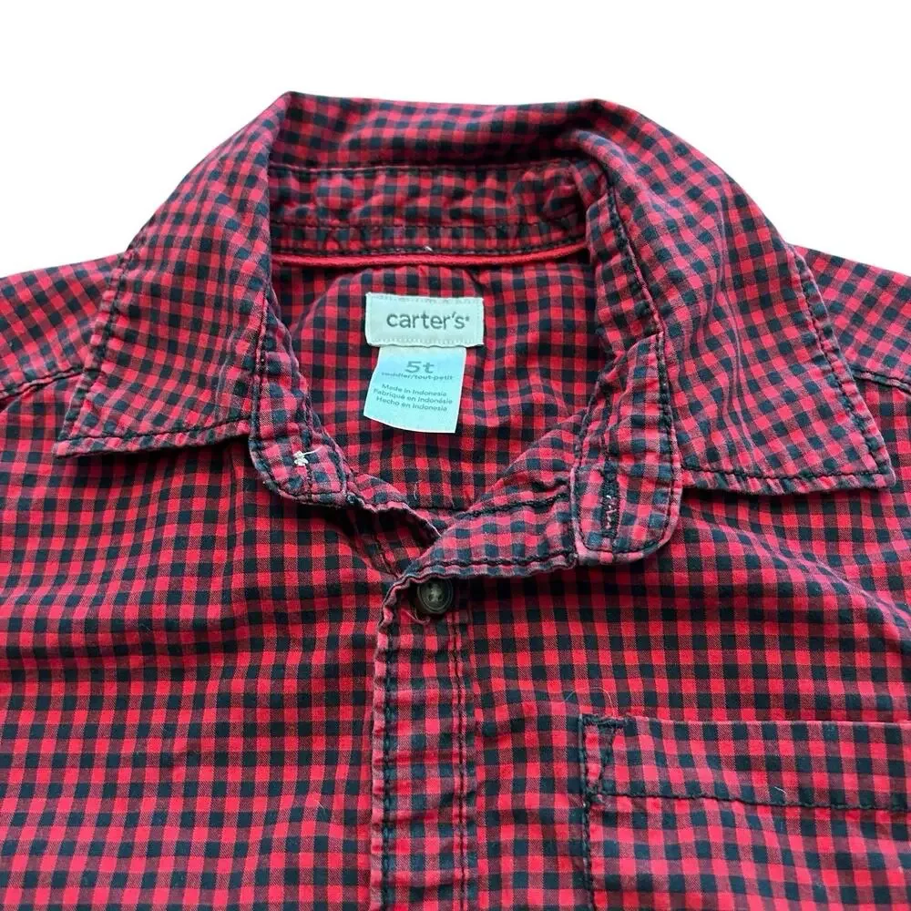Carters Boys Shirt 5T Red & Black Plaid Longsleeve Button Down School Church (2)